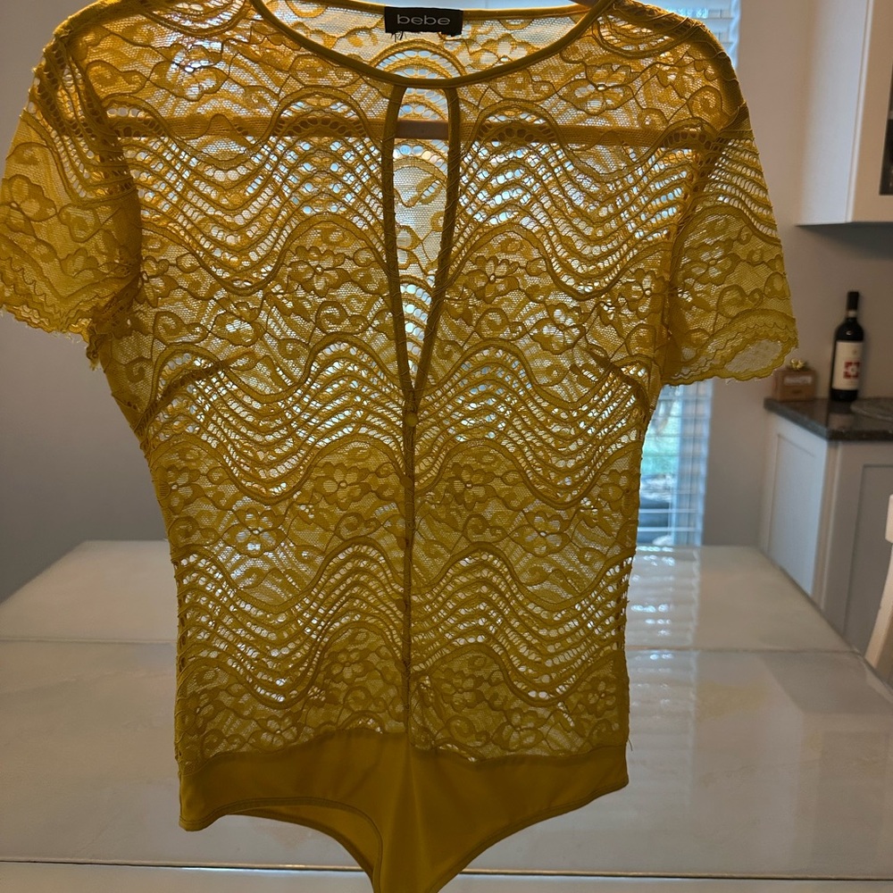 Bebe Mustard Lace Bodysuit